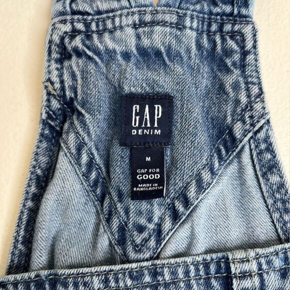 Gap Blue Denim Overall Shorts Shortalls Light Wash Cotton Women Medium Raw Hem - Picture 7 of 13